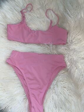 Pink High-Waist Bikini Set - Women's Swim